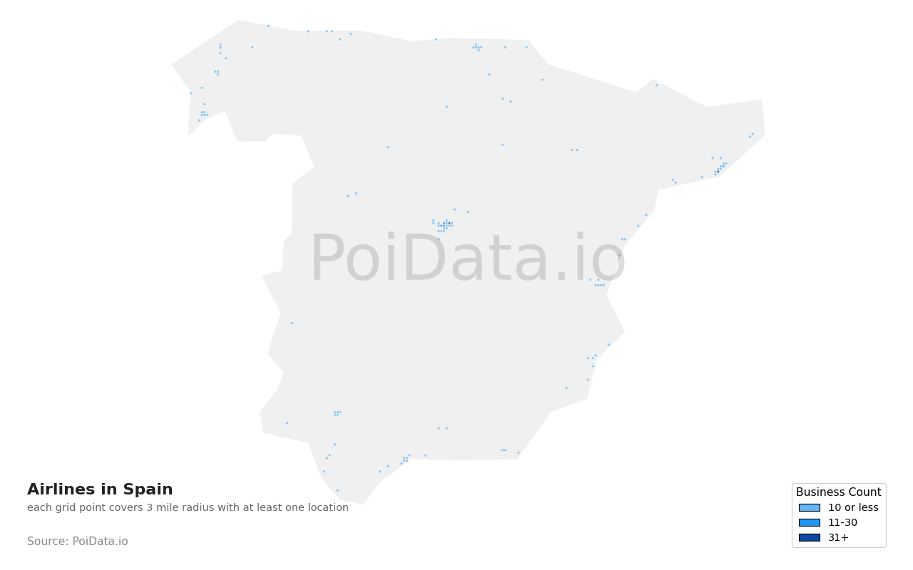 Airline density map for Spain