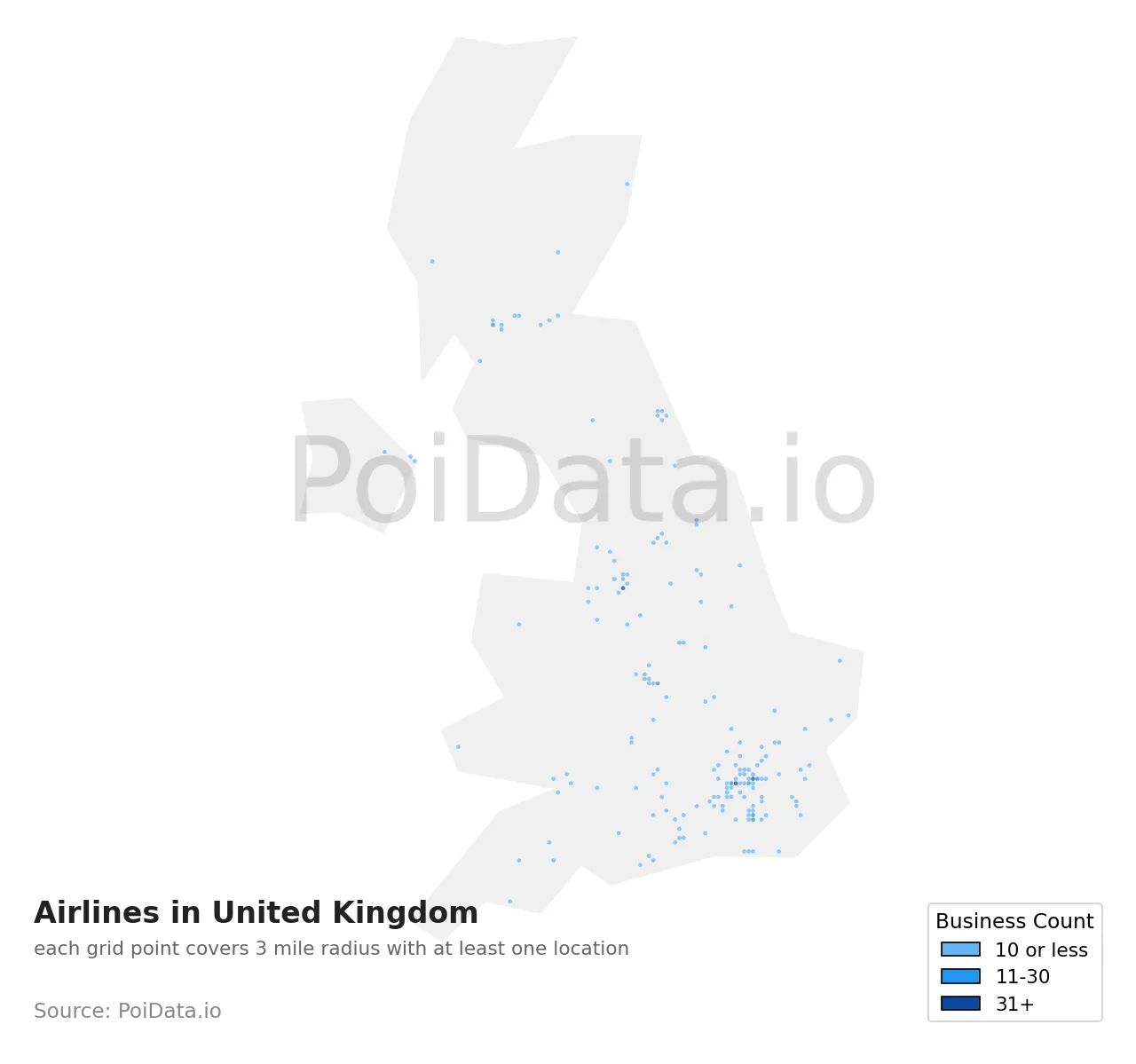 Airline density map for United Kingdom