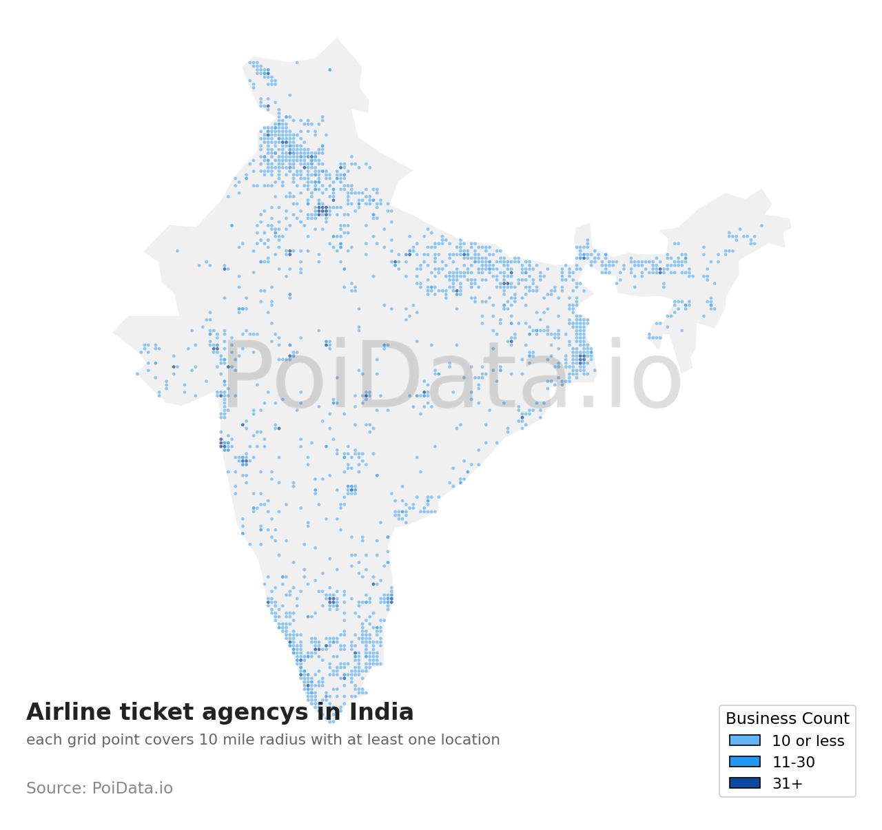 Airline ticket agency density map for India