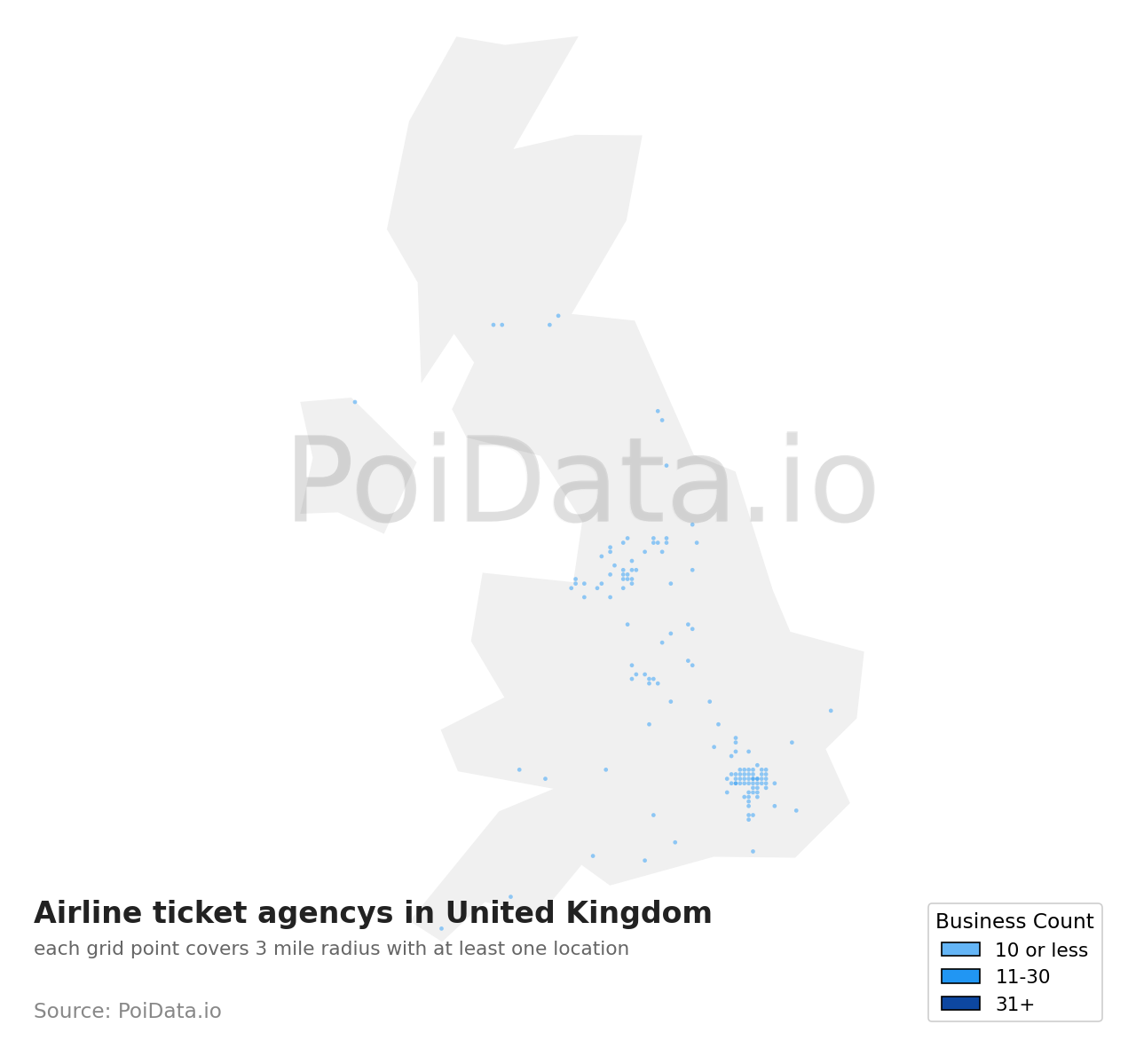 Airline ticket agency density map for United Kingdom