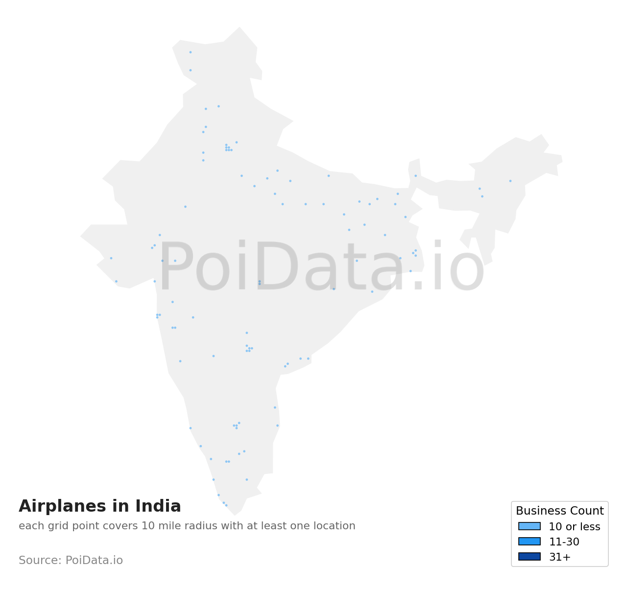 Airplane density map for India