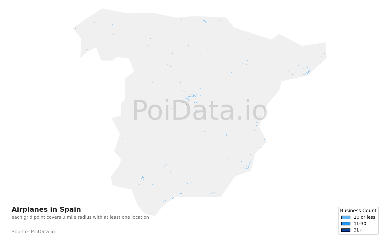 Airplane density map for Spain