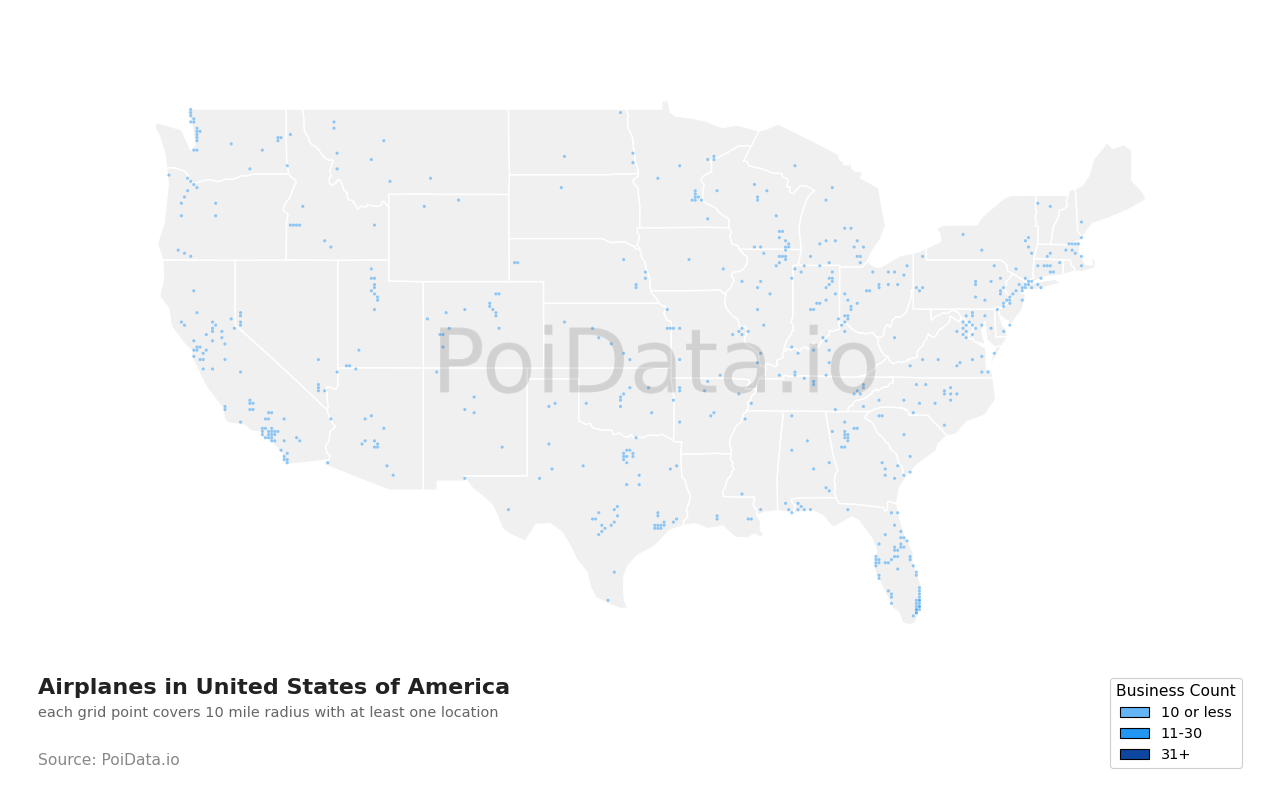 Airplane density map for United States