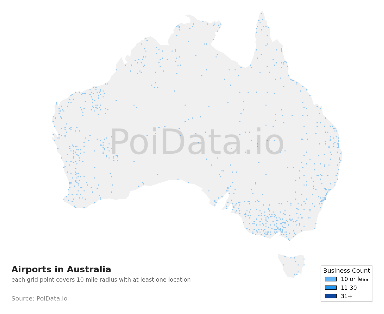 Airport density map for South Australia, Australia