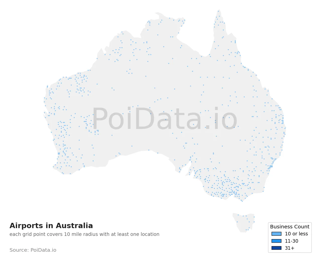Airport density map for Australia