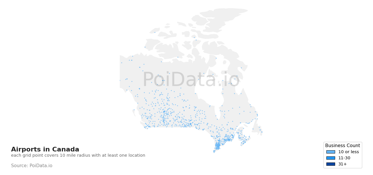 Airport density map for Ontario, Canada
