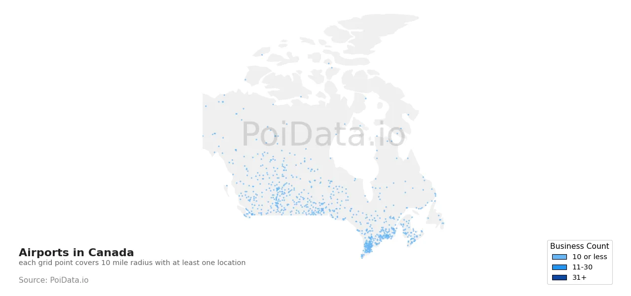 Airport density map for Canada