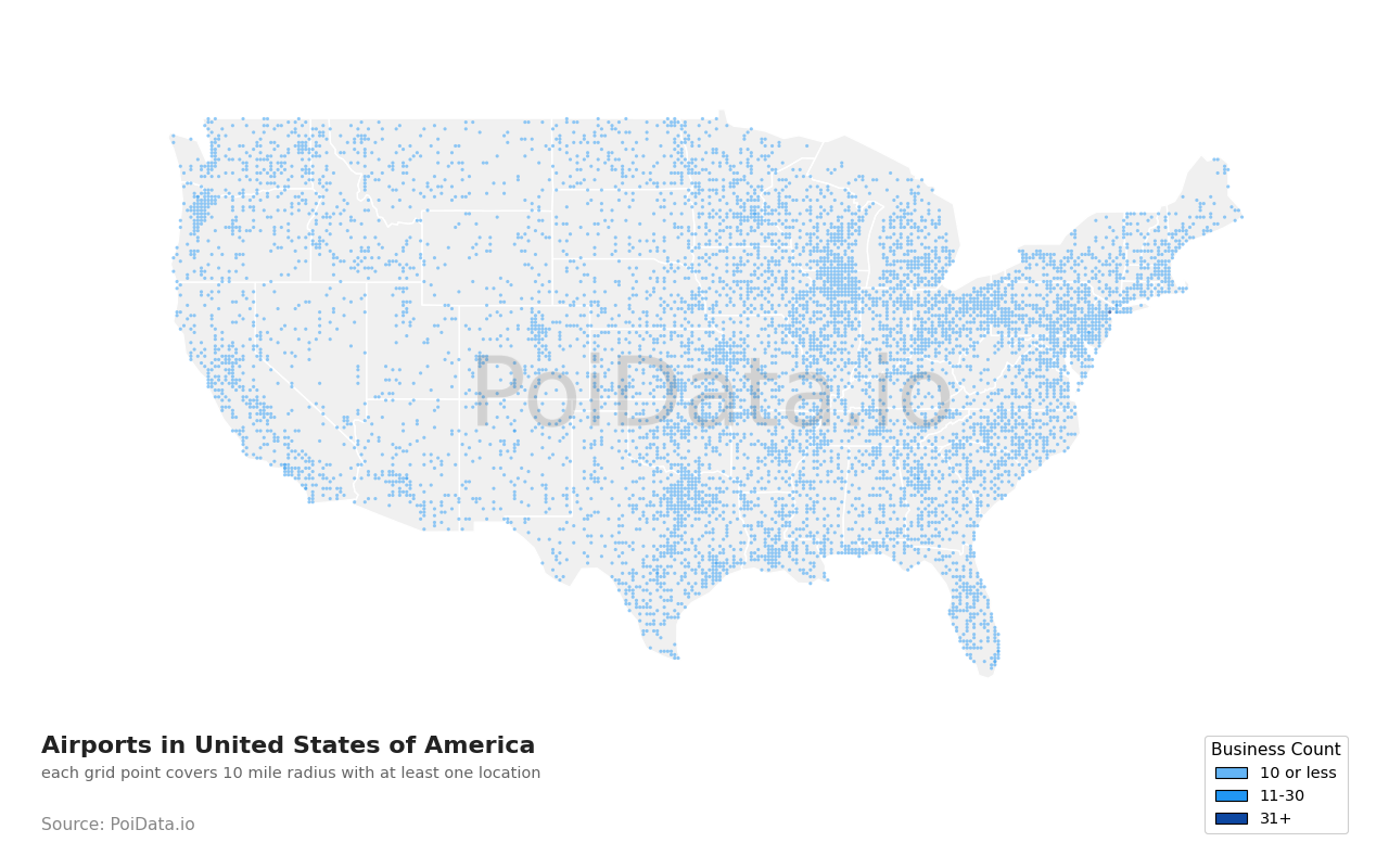 Airport density map for United States