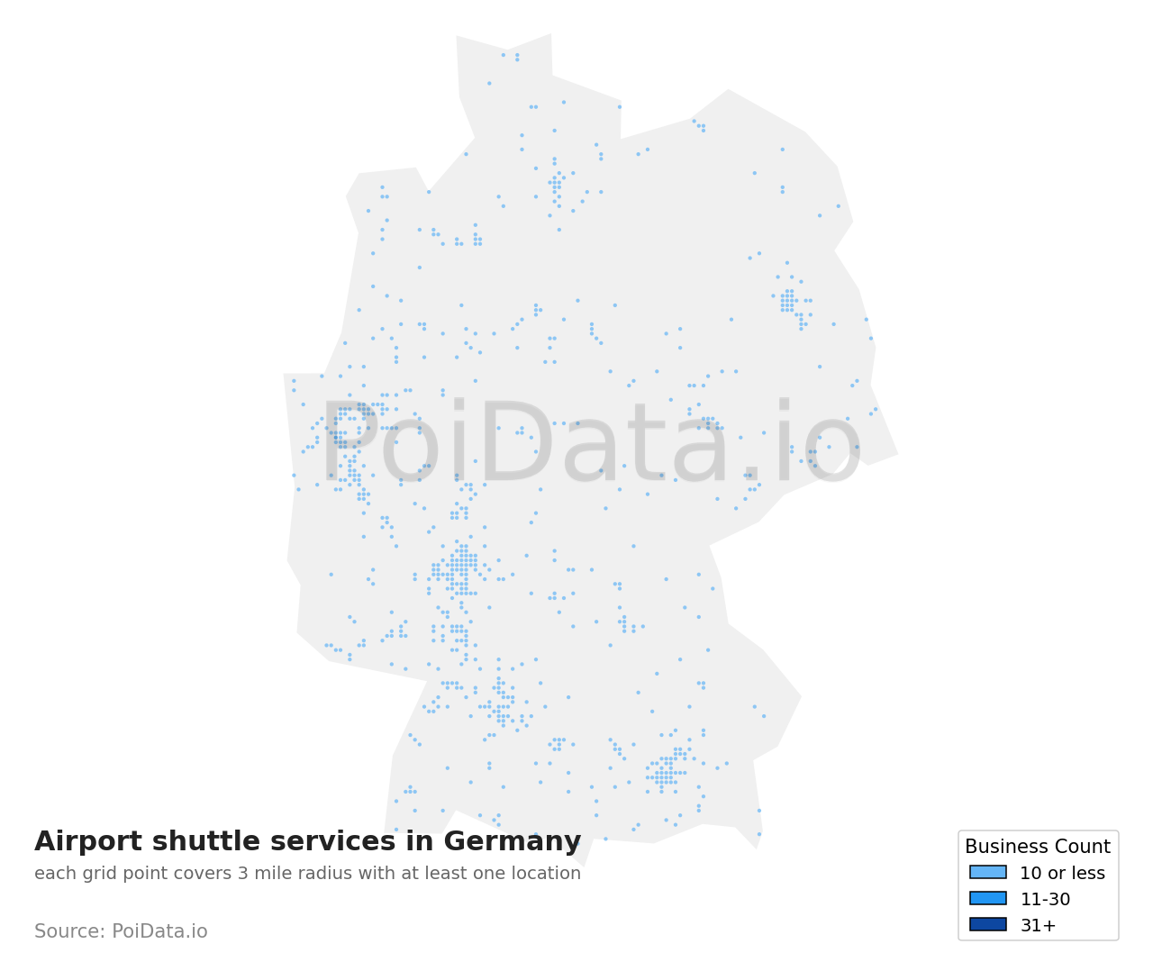 Airport shuttle service density map for Germany