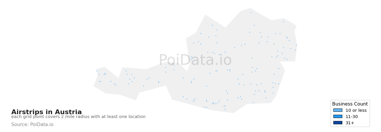 Airstrip density map for Austria