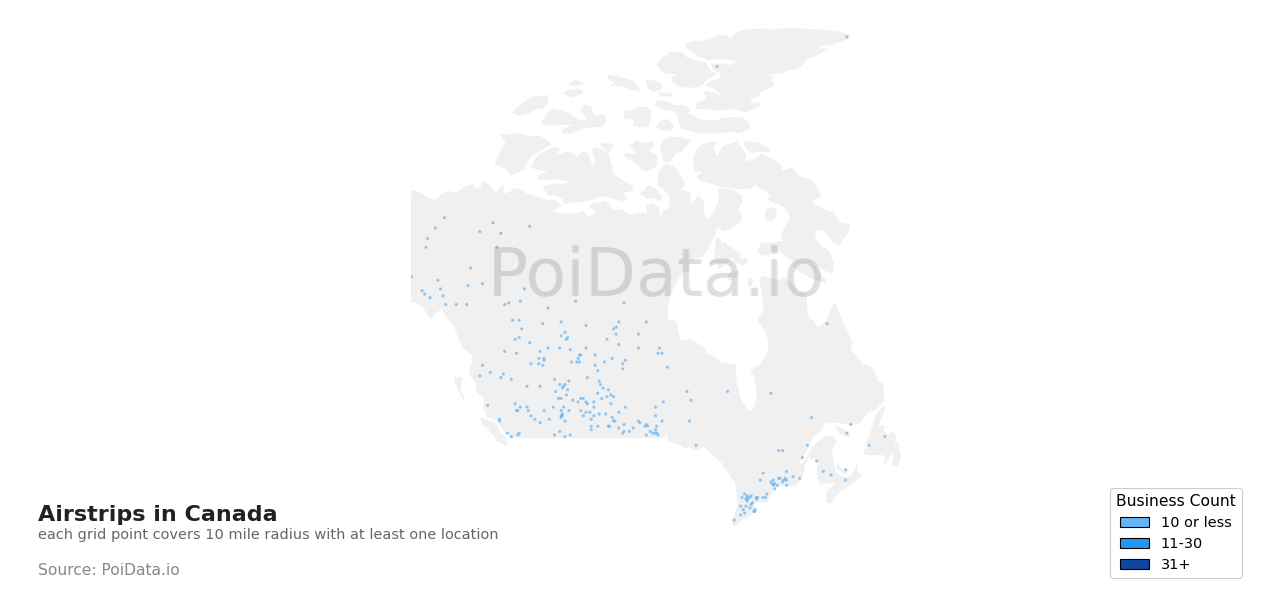Airstrip density map for Canada