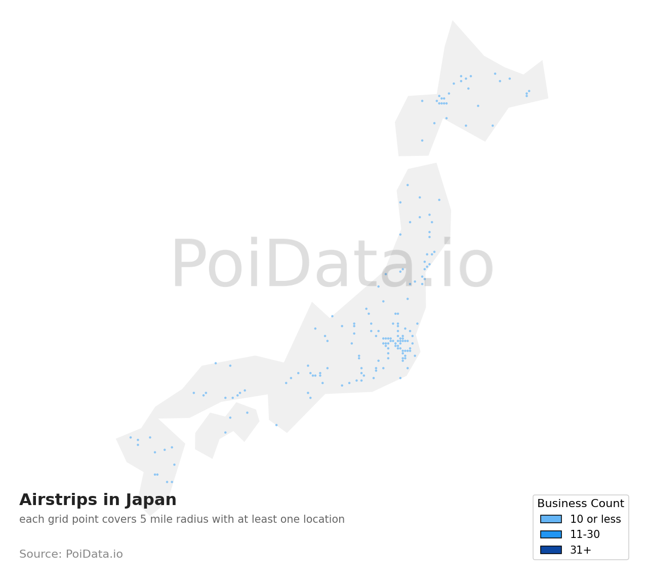 Airstrip density map for Ishikari District, Hokkaido, Japan