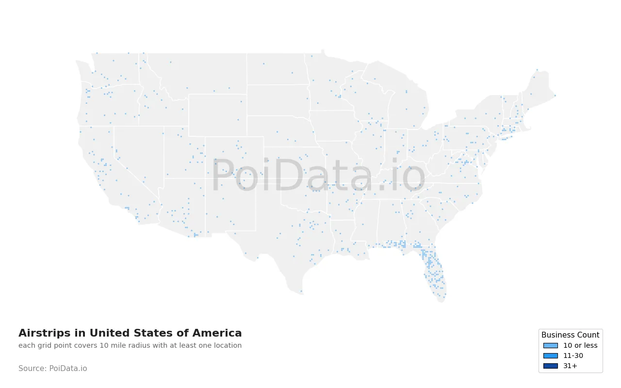 Airstrip density map for United States