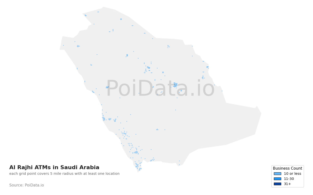 Al Rajhi ATM density map for Saudi Arabia