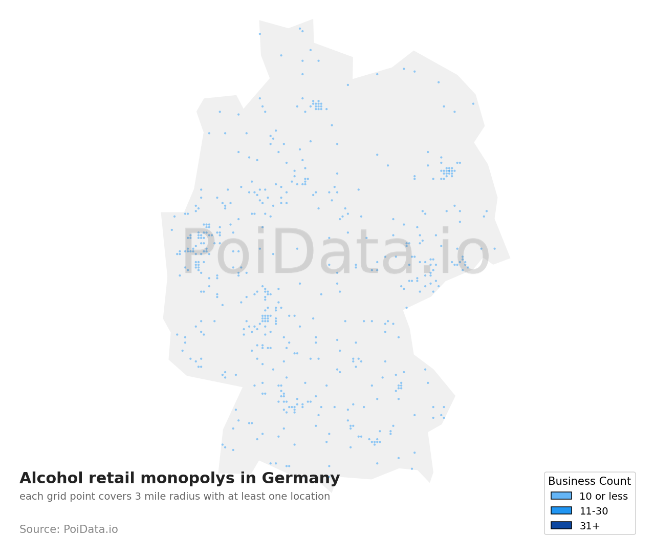 Alcohol retail monopoly density map for Germany