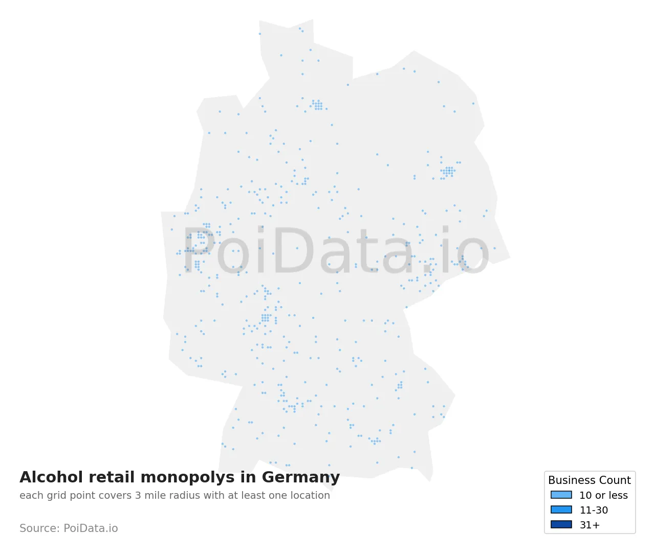 Alcohol retail monopoly density map for Germany