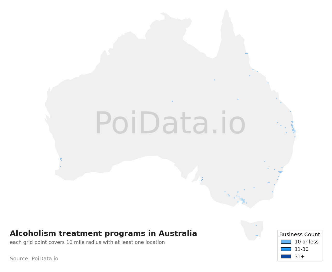 Alcoholism treatment program density map for Australia