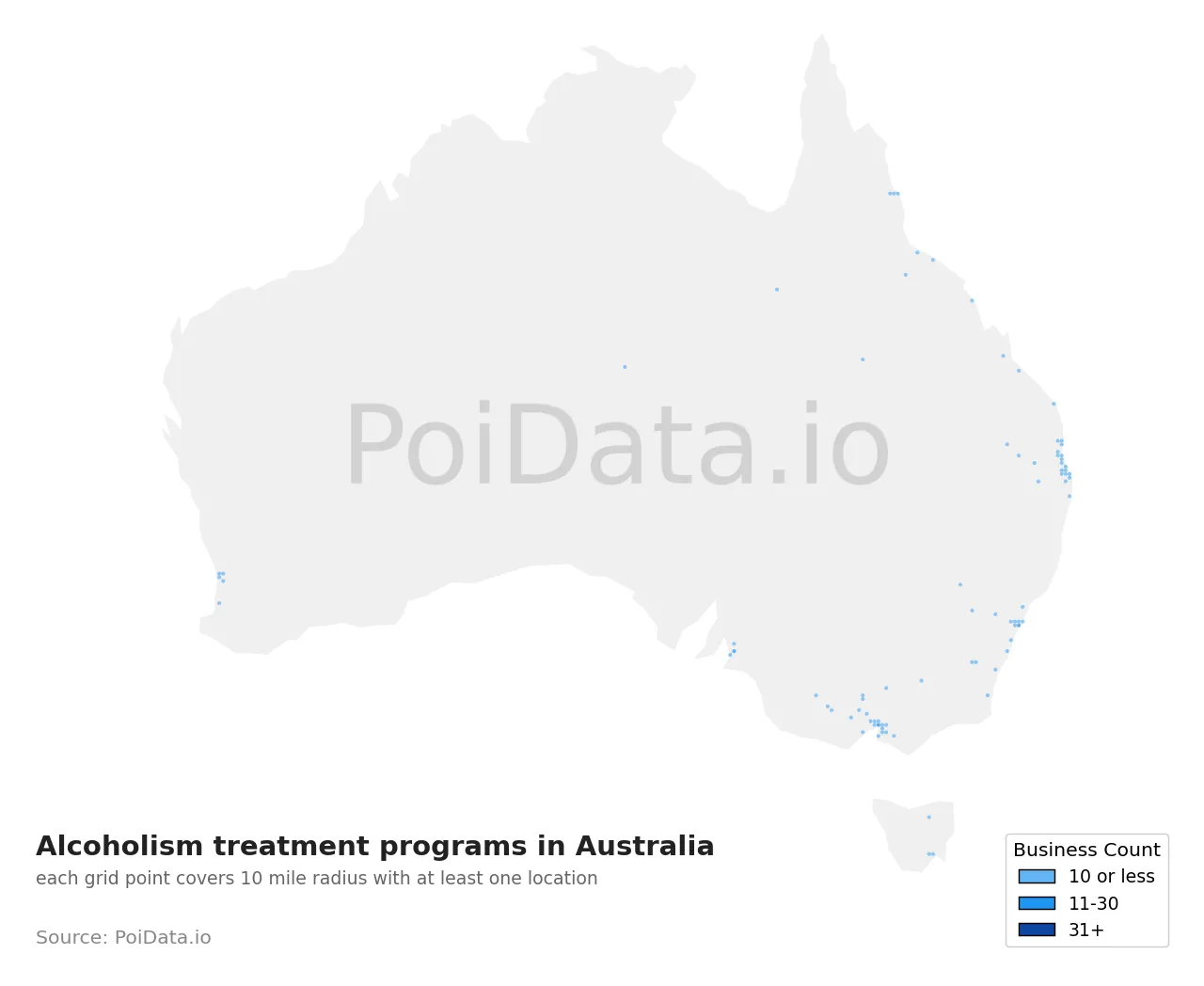 Alcoholism treatment program density map for Australia