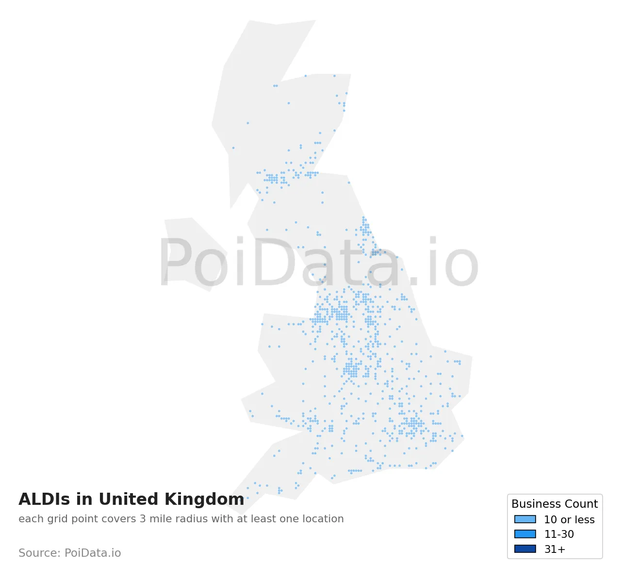ALDI density map for United Kingdom