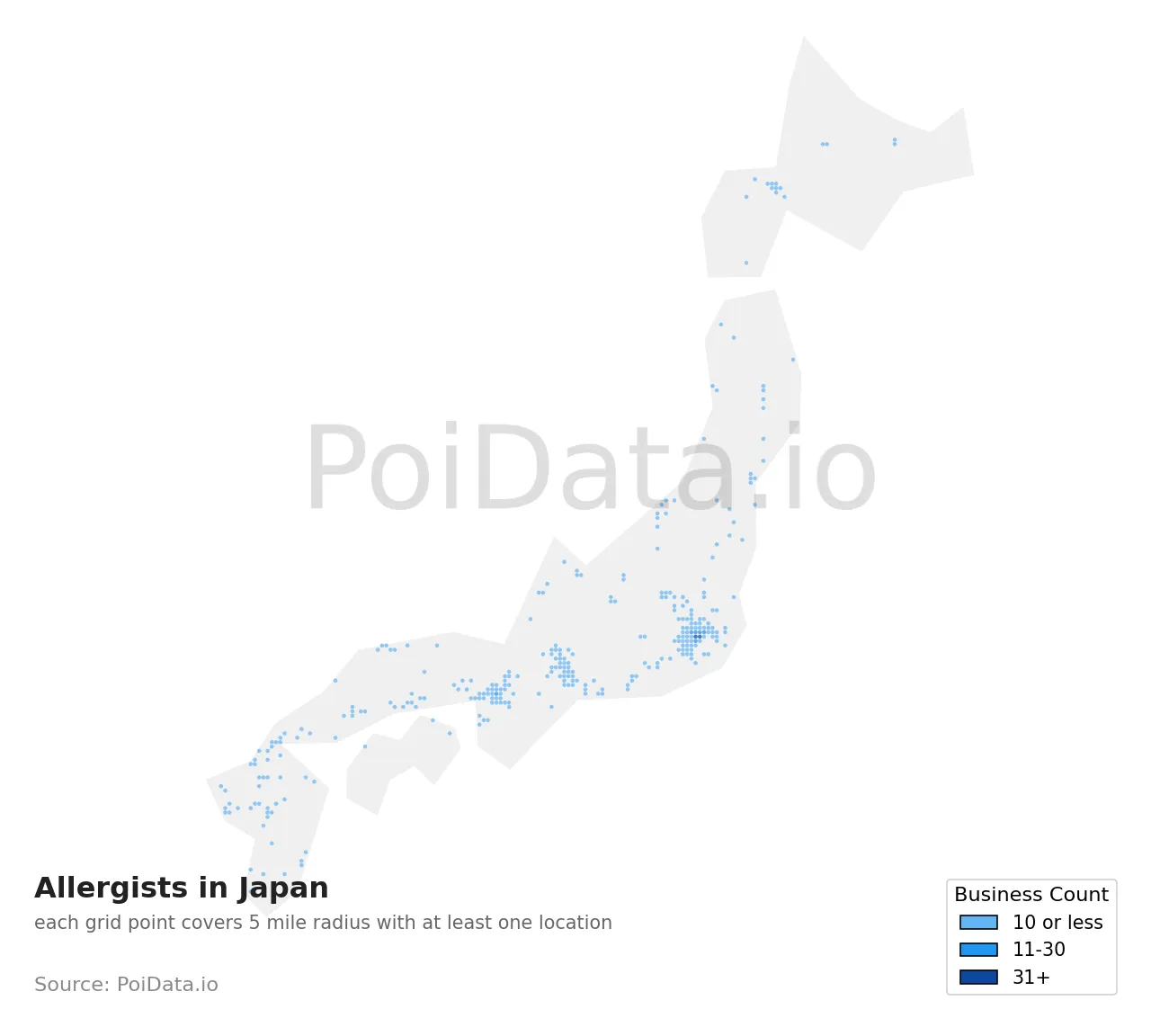 Allergist density map for Japan