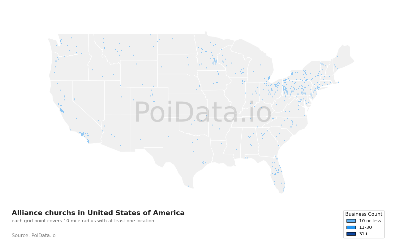 Alliance church density map for Ohio, United States