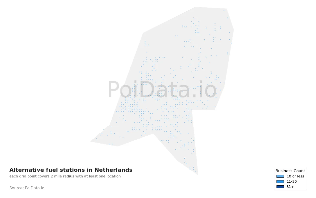 Alternative fuel station density map for Netherlands