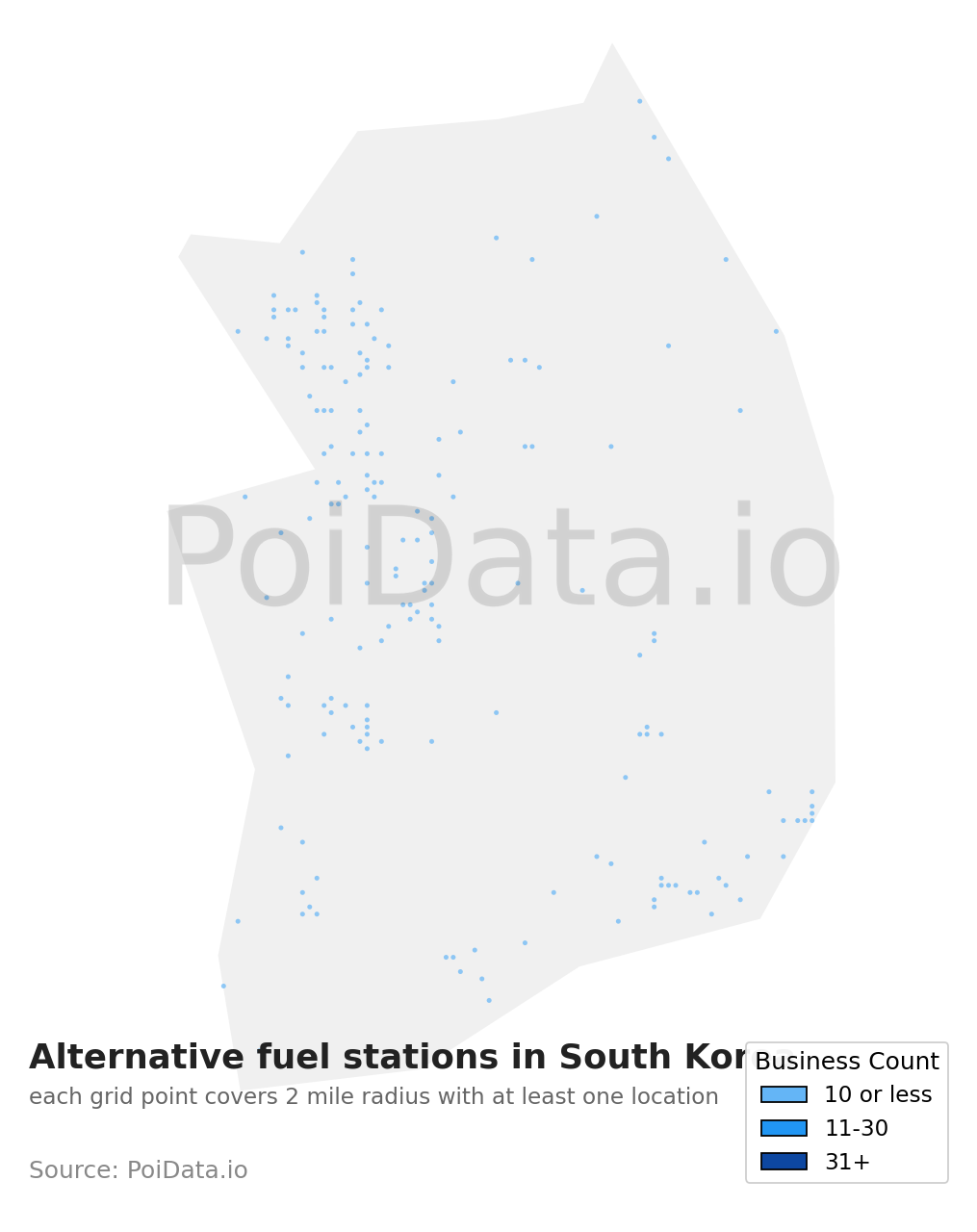 Alternative fuel station density map for South Korea