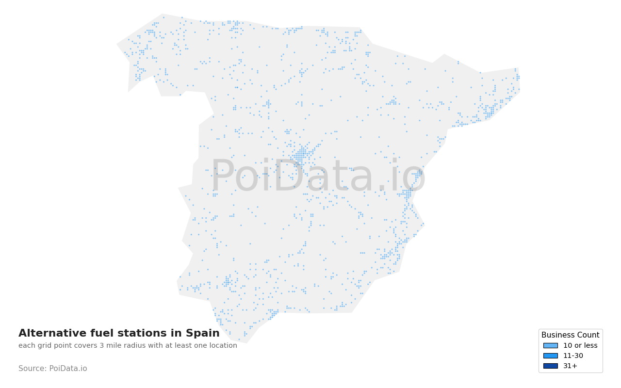 Alternative fuel station density map for Spain