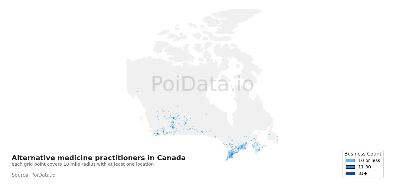 Alternative medicine practitioner density map for Canada