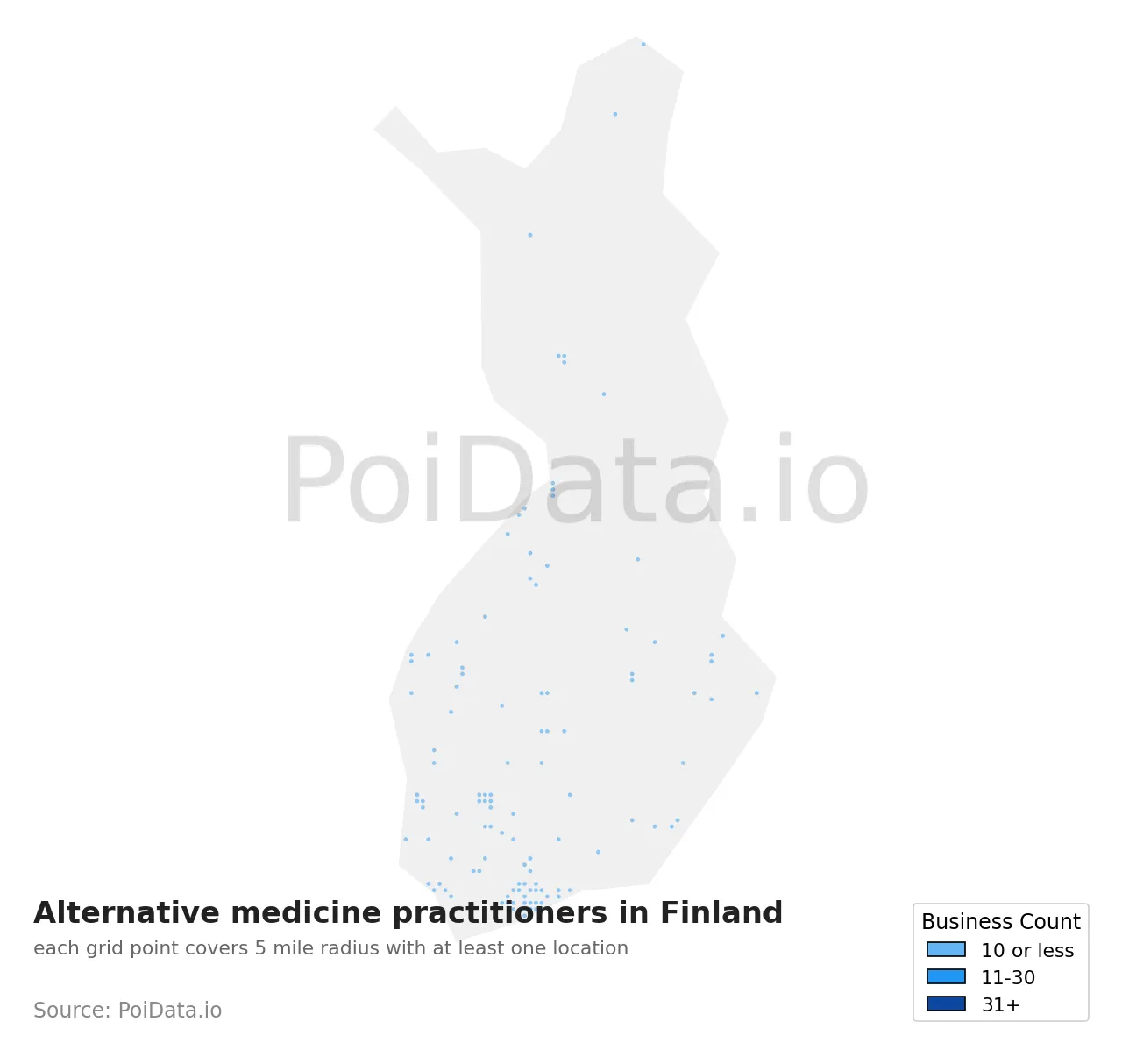 Alternative medicine practitioner density map for Finland