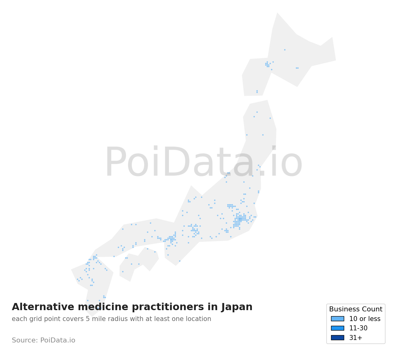 Alternative medicine practitioner density map for Japan
