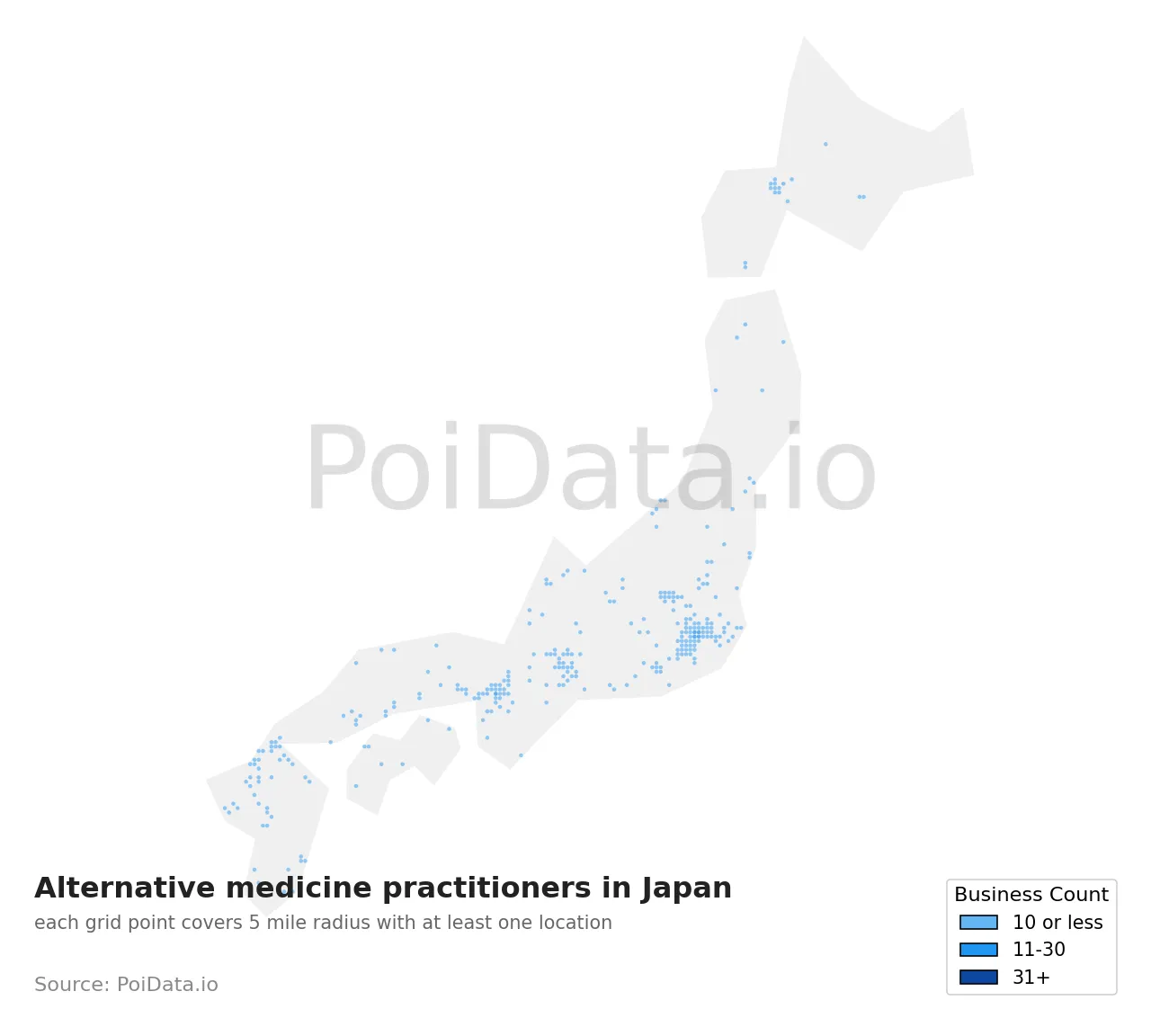 Alternative medicine practitioner density map for Japan