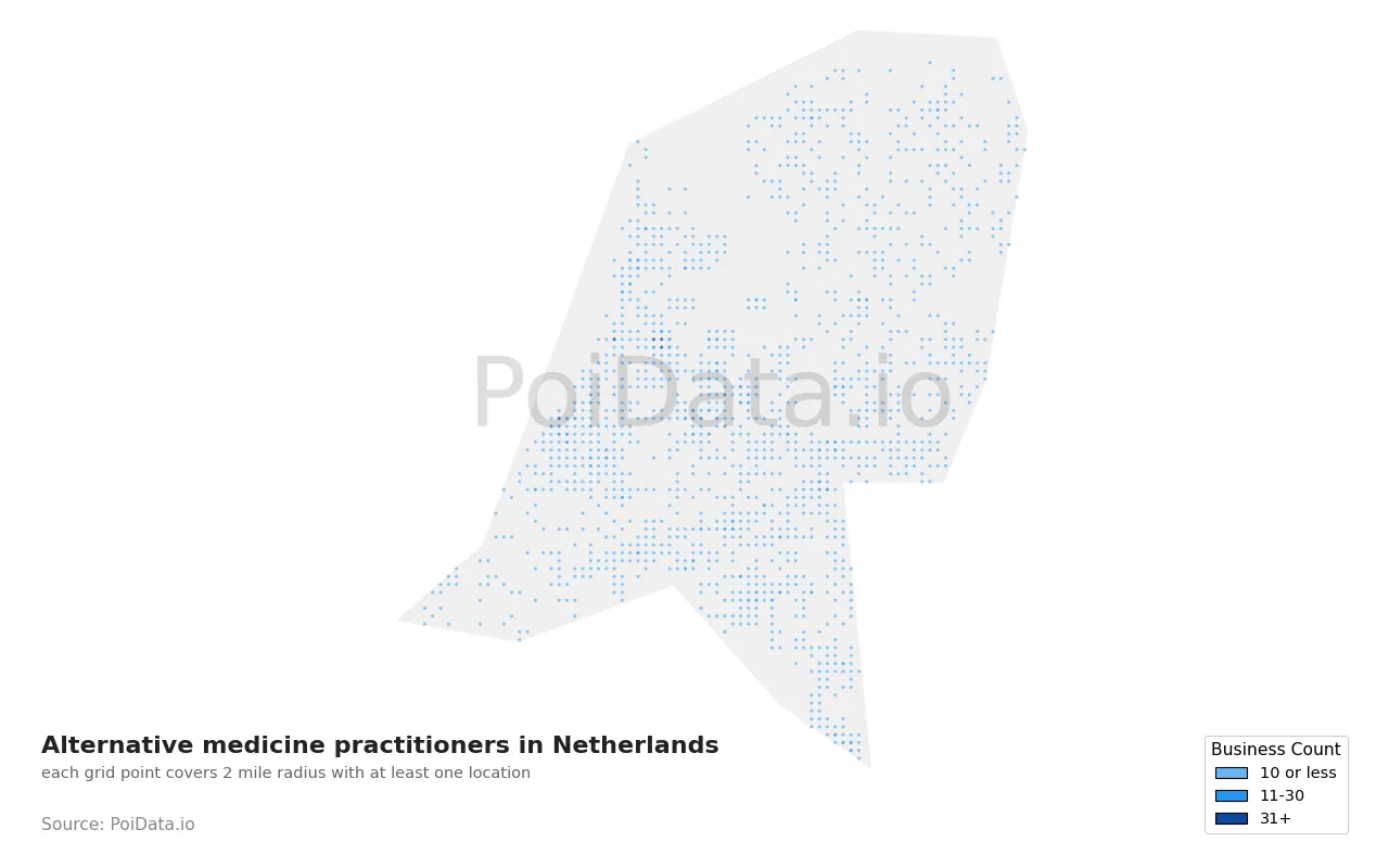 Alternative medicine practitioner density map for Netherlands