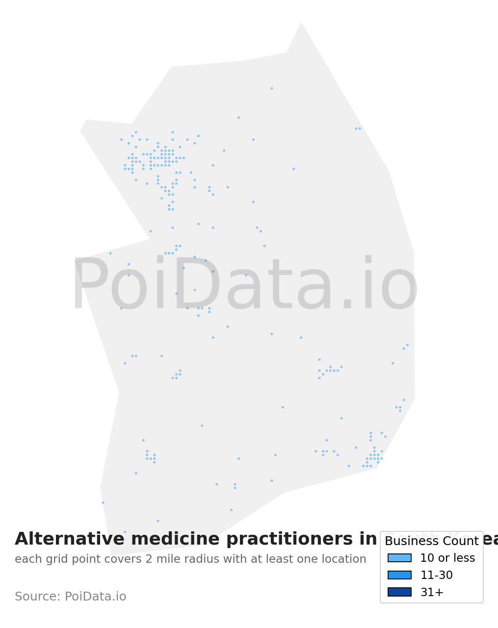 Alternative medicine practitioner density map for South Korea