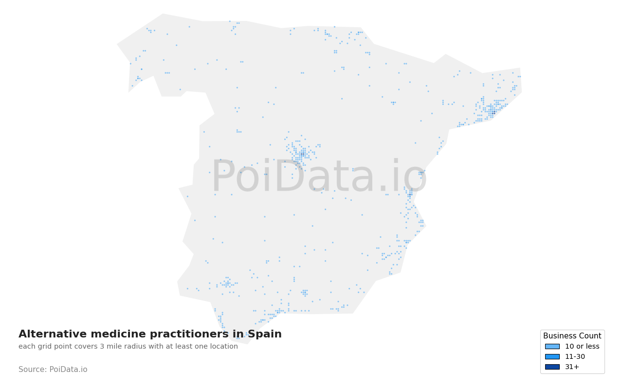 Alternative medicine practitioner density map for Spain