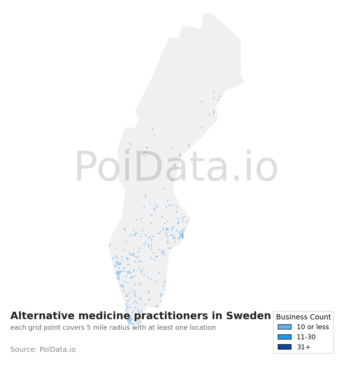 Alternative medicine practitioner density map for Sweden