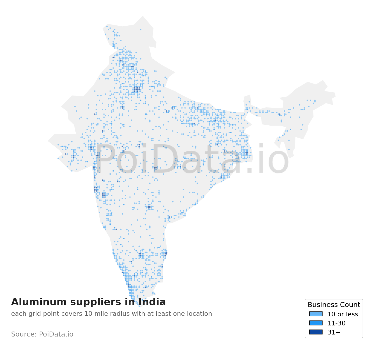 Aluminum supplier density map for India