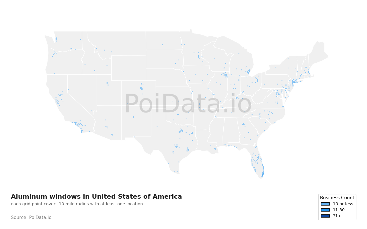 Aluminum window density map for United States