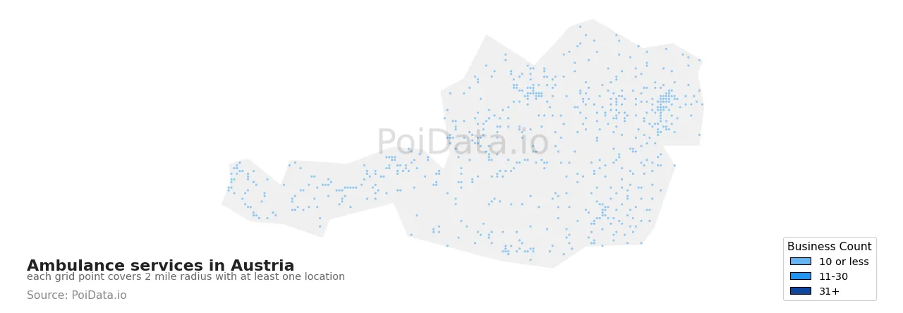 Ambulance service density map for Austria