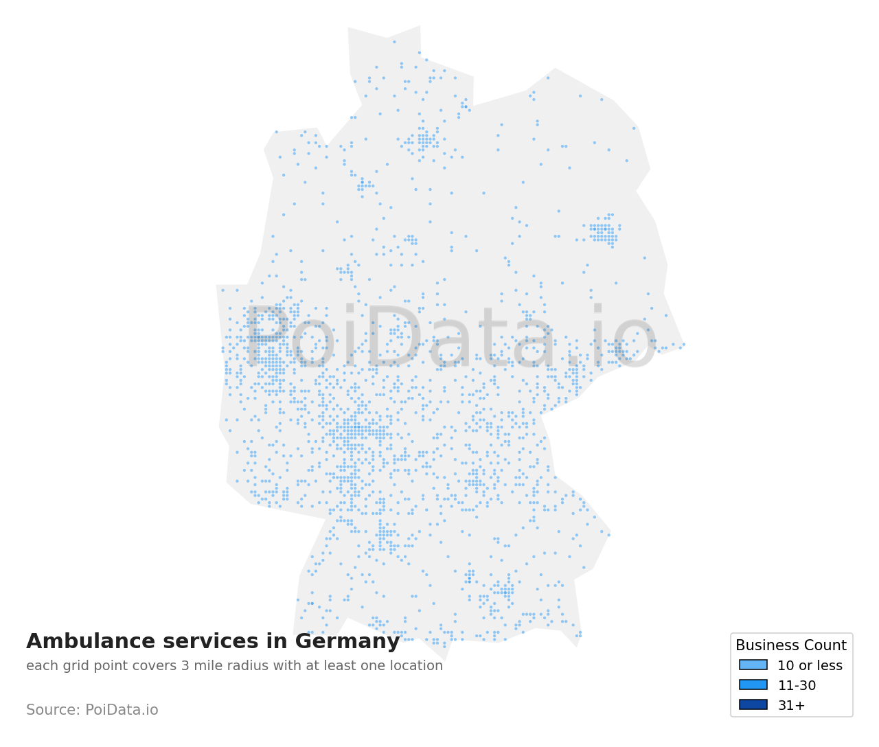 Ambulance service density map for Germany