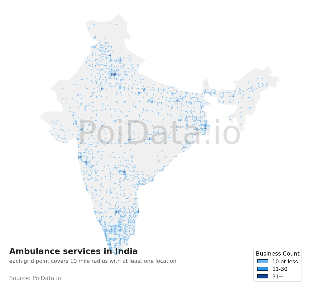 Ambulance service density map for India