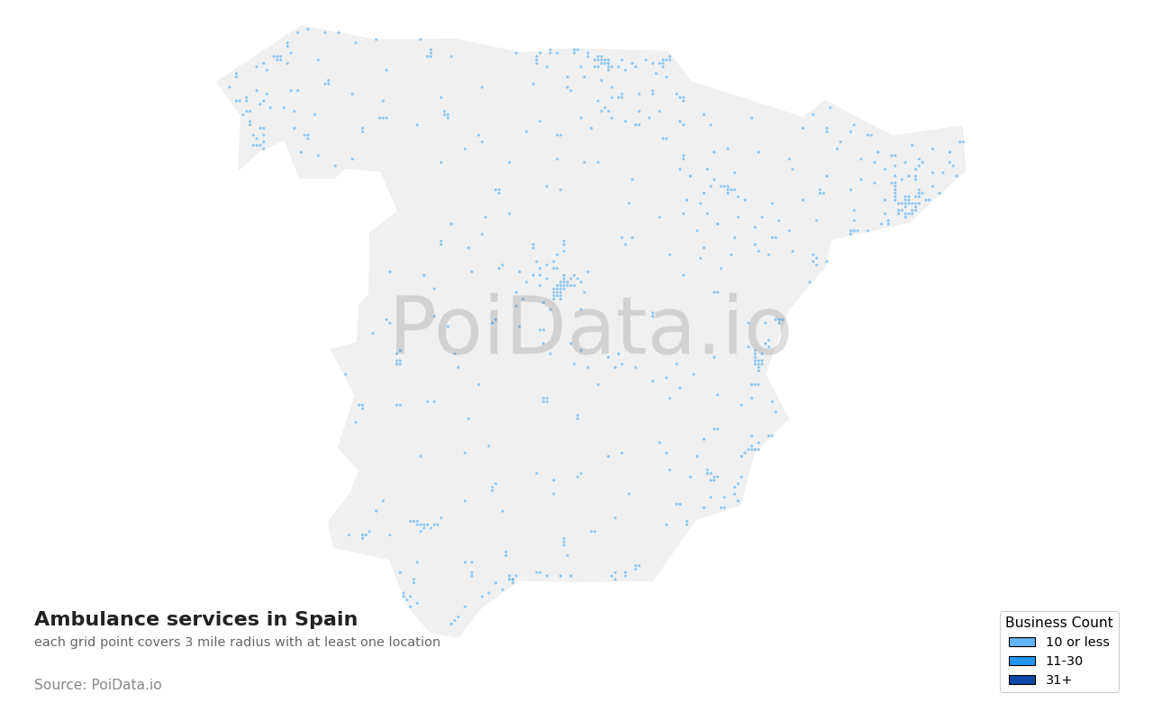 Ambulance service density map for Spain