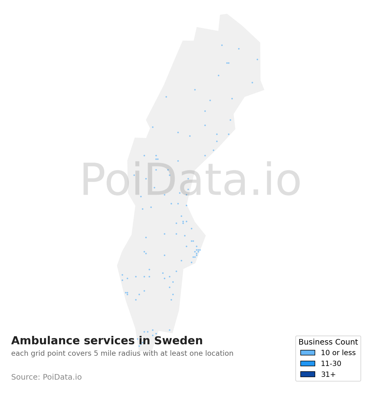 Ambulance service density map for Sweden
