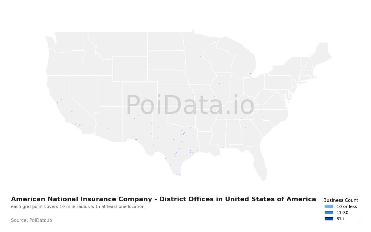American National Insurance Company - District Office density map for United States