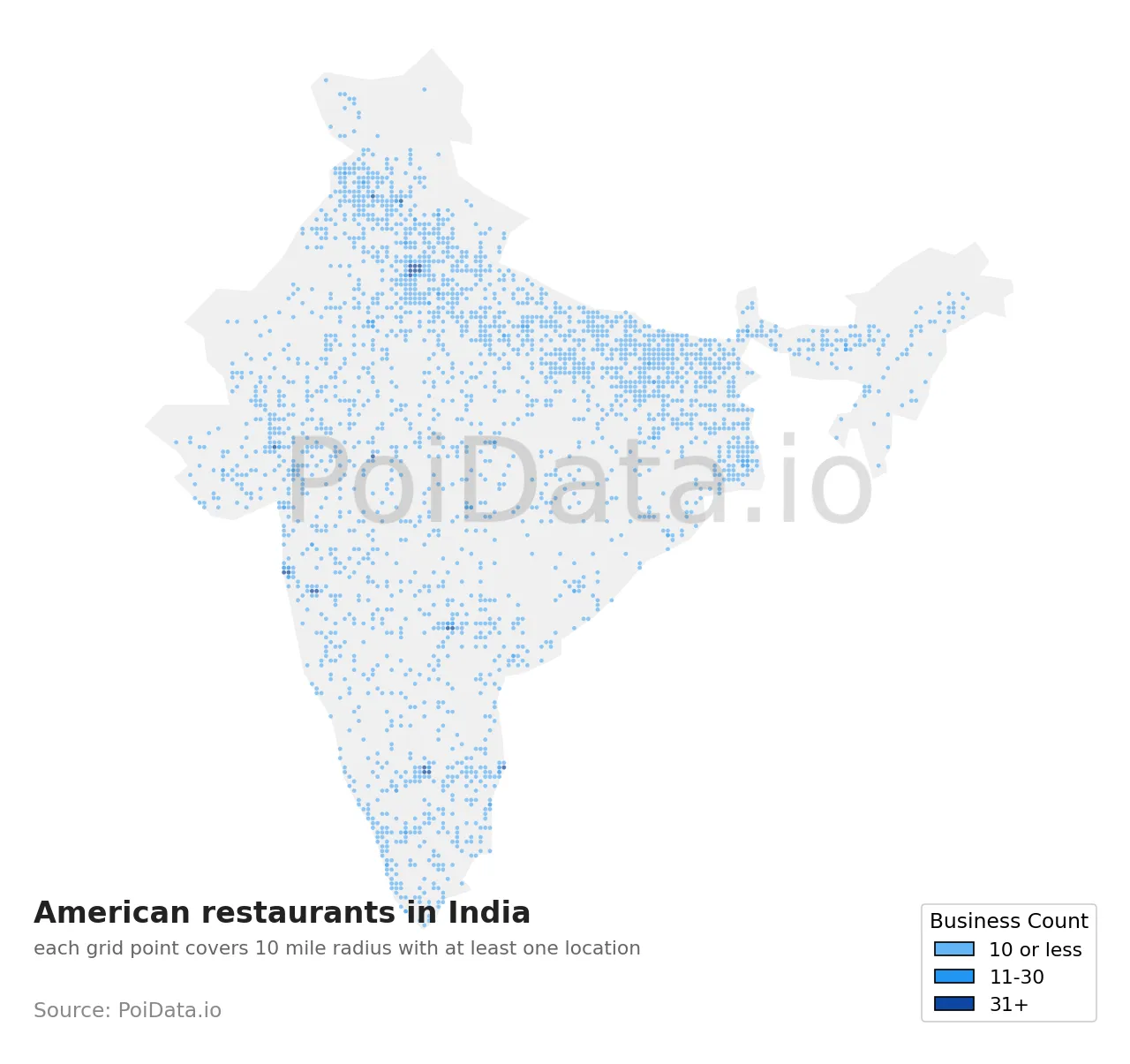 American restaurant density map for India