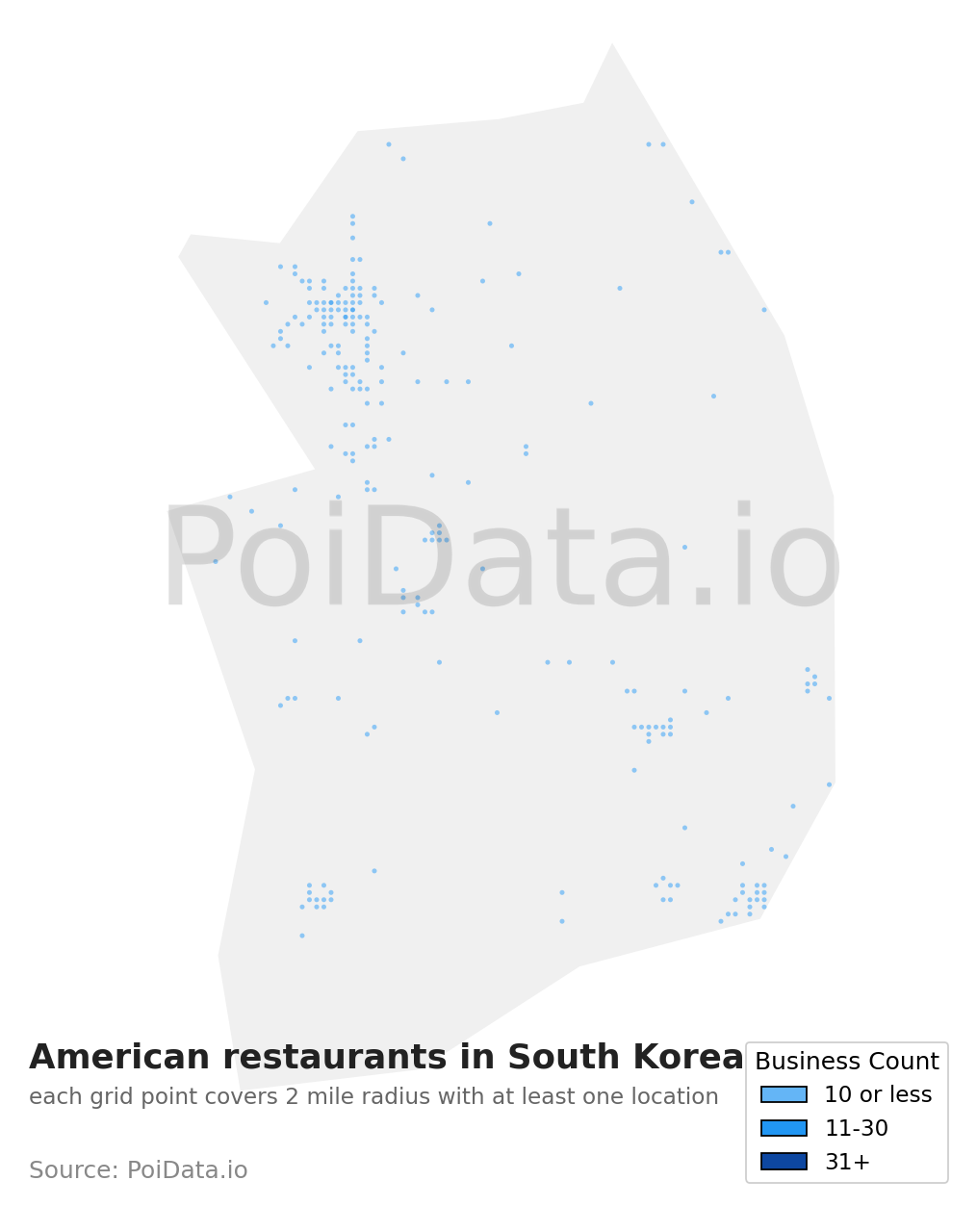 American restaurant density map for South Korea