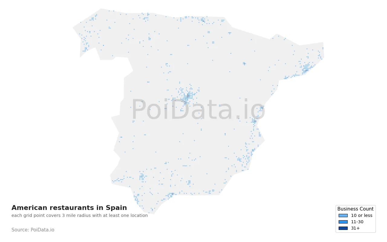 American restaurant density map for Spain