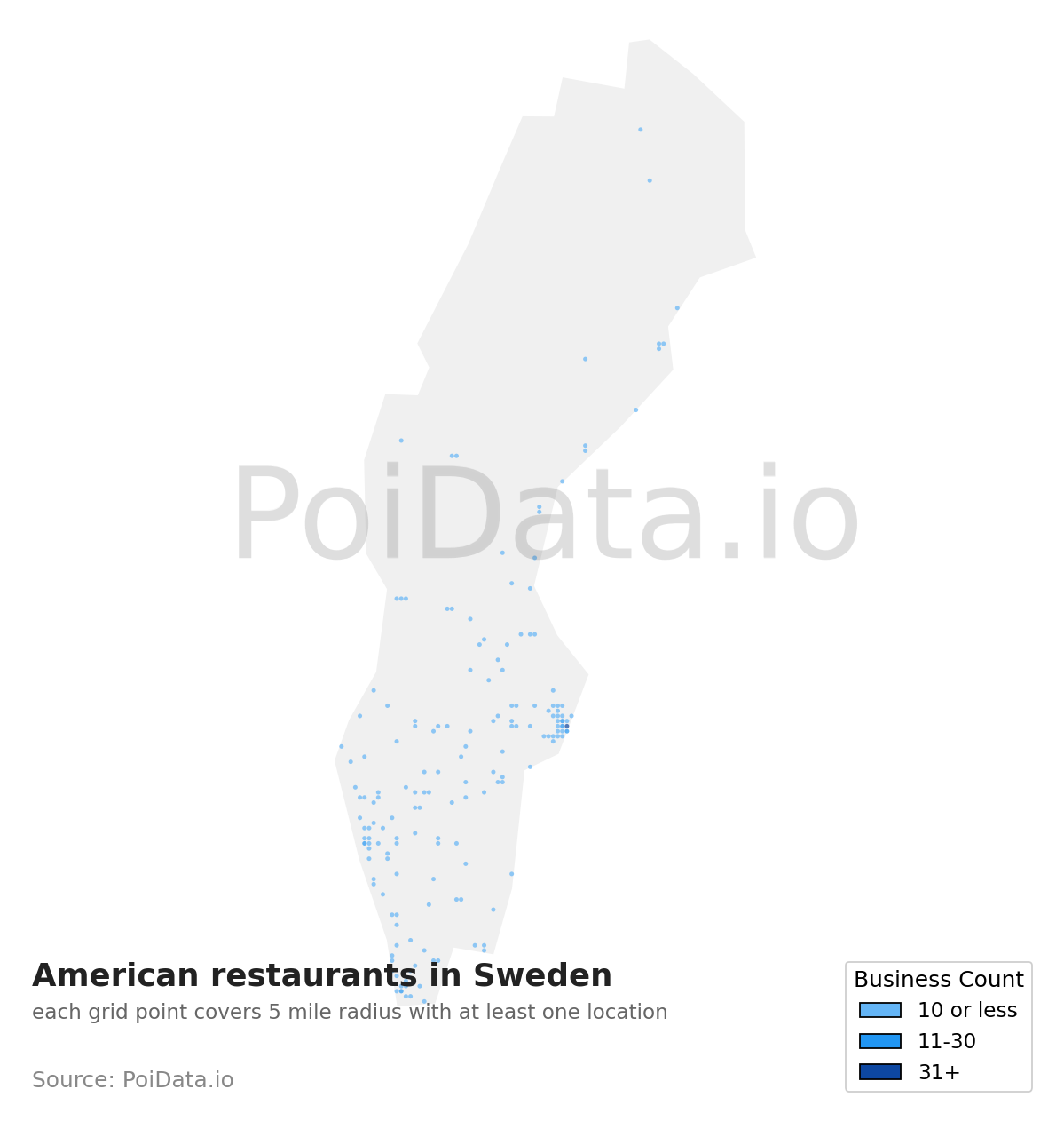 American restaurant density map for Sweden