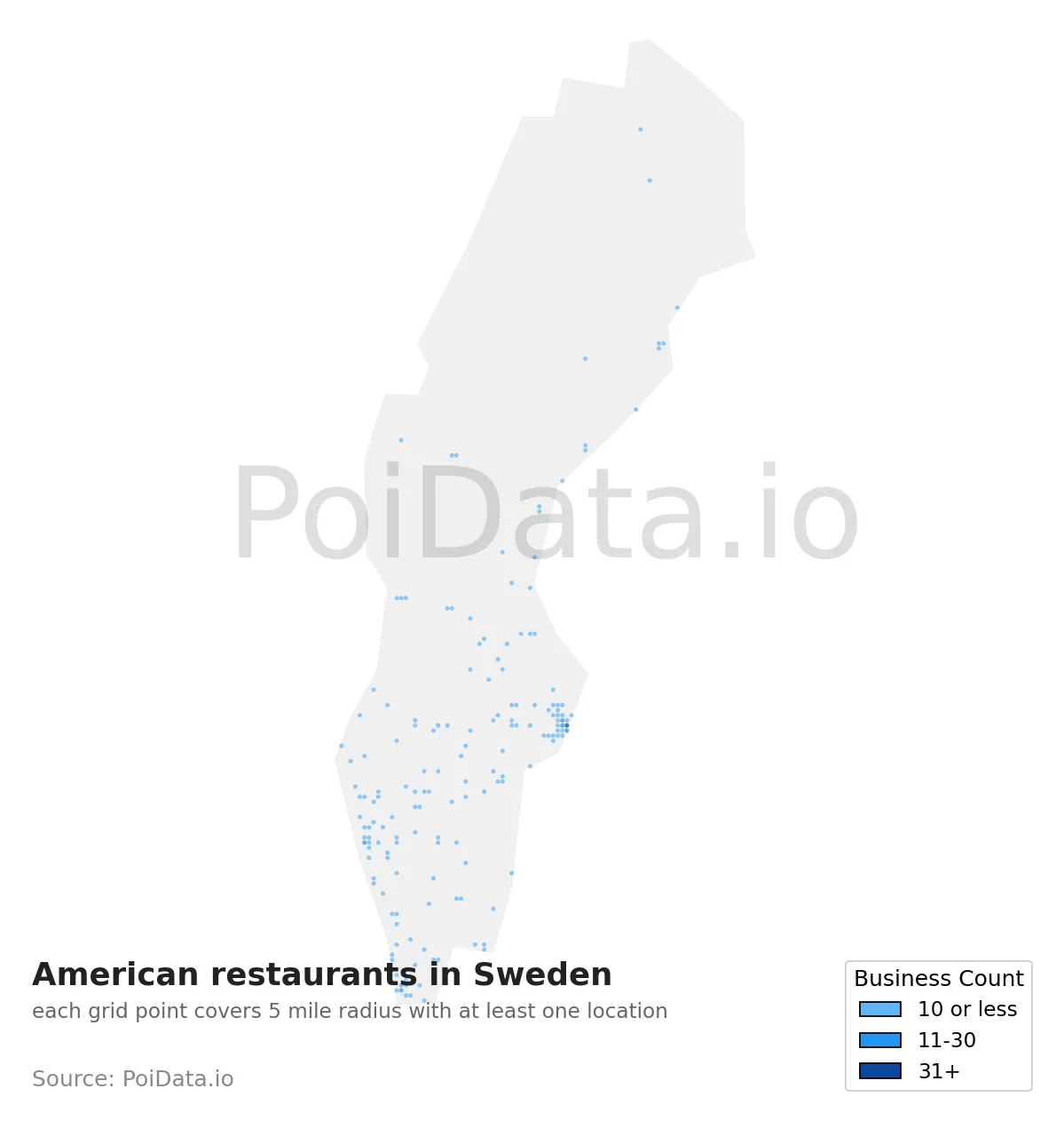 American restaurant density map for Sweden