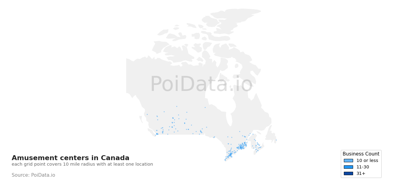 Amusement center density map for Canada